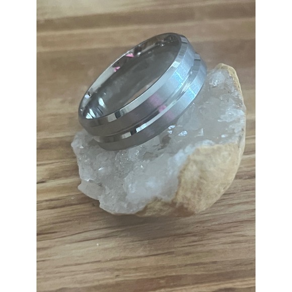 Jewelry - New Silver Tungsten Unisex Ridged Band Ring- Brushed Finish -8mm Width -Size 7